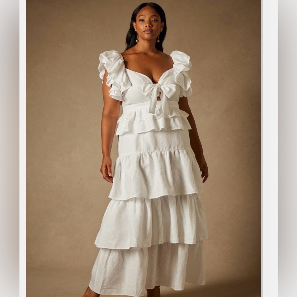 Eloquii White Layered Ruffle Maxi Dress